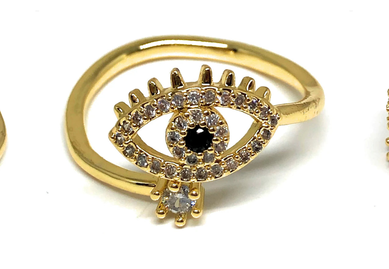 Gold plated evil eye adjustable ring