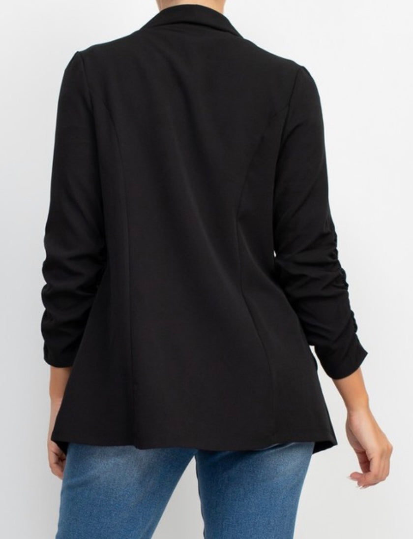 Shawl collar opened Shirred Sleeve Blazer