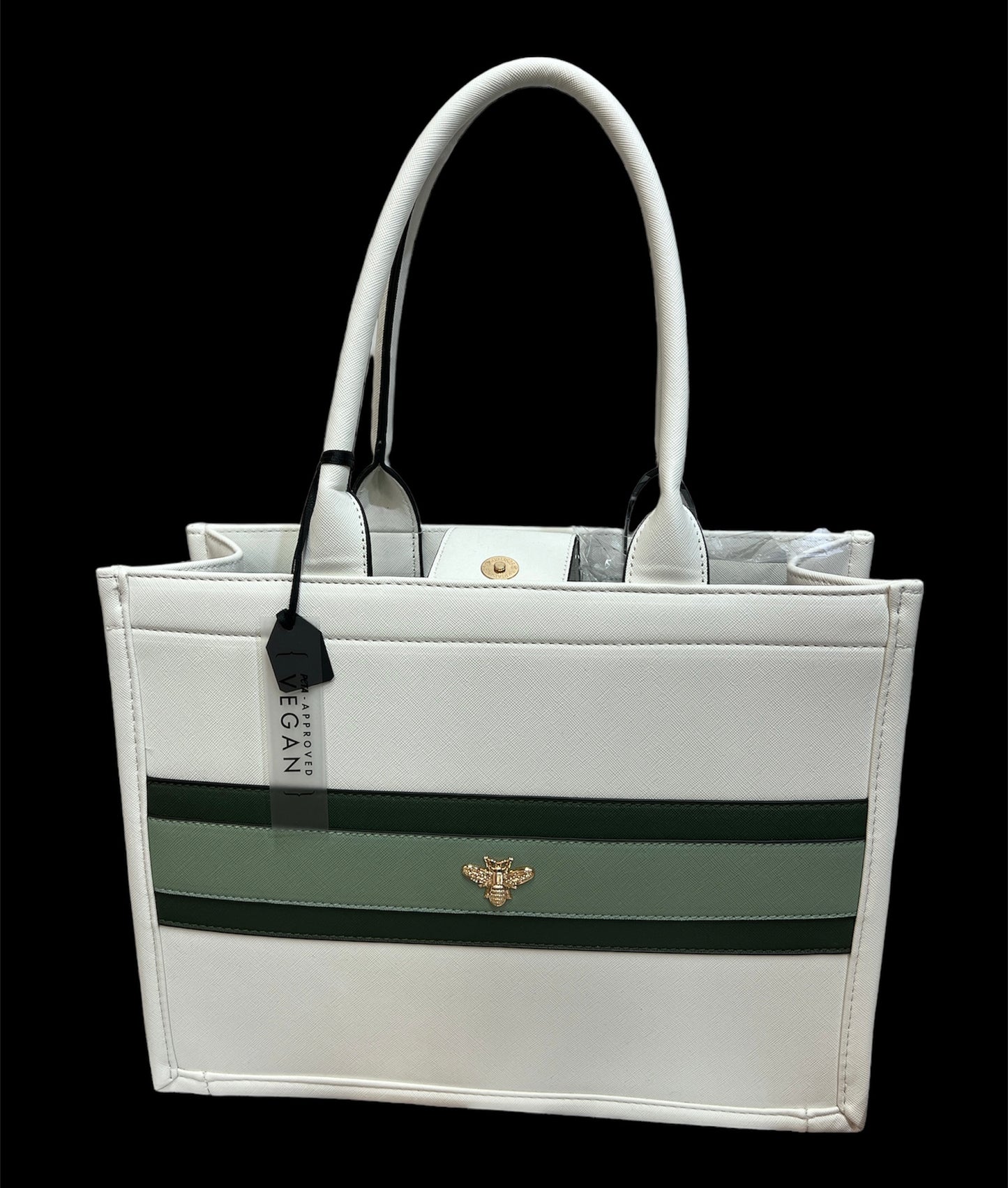 White/Green Bee Tote