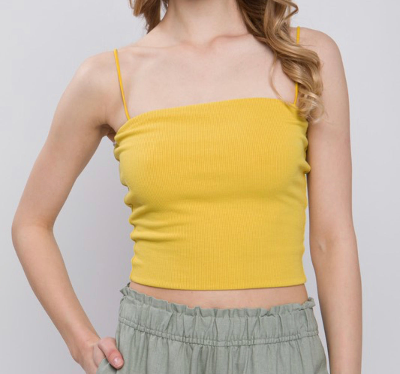 Ribbed Knit Solid Cami Crop Tank